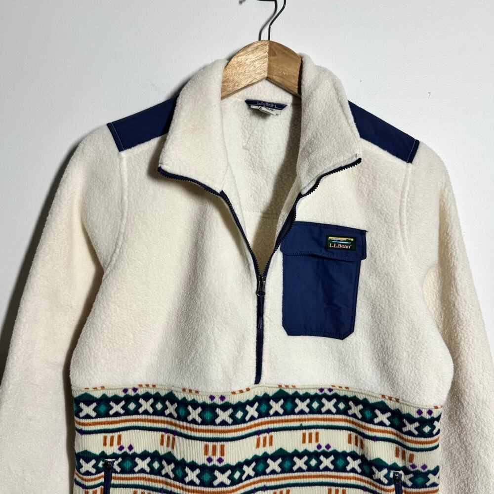 L.L.Bean Quarter Zip Sweater Women Med Cream Sailcloth Fleece Pullover Gorpcore - Picture 4 of 9
